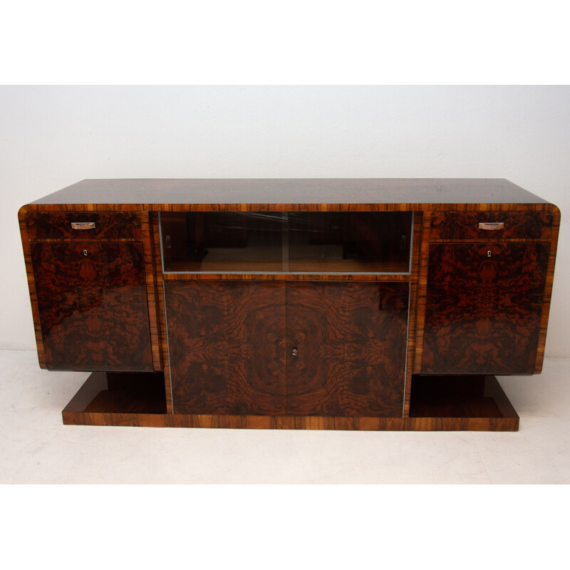 Credenza d'epoca con massiccia base rettangolare art déco boema, 1930