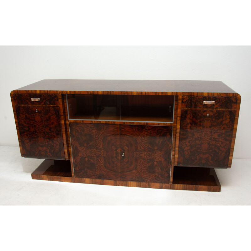 Credenza d'epoca con massiccia base rettangolare art déco boema, 1930