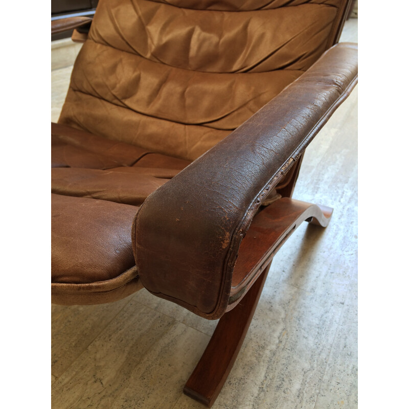 Brown leather and wooden armchair, Ingmar RELLING - 1960s