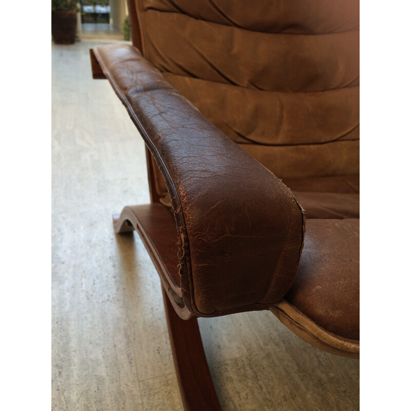 Brown leather and wooden armchair, Ingmar RELLING - 1960s