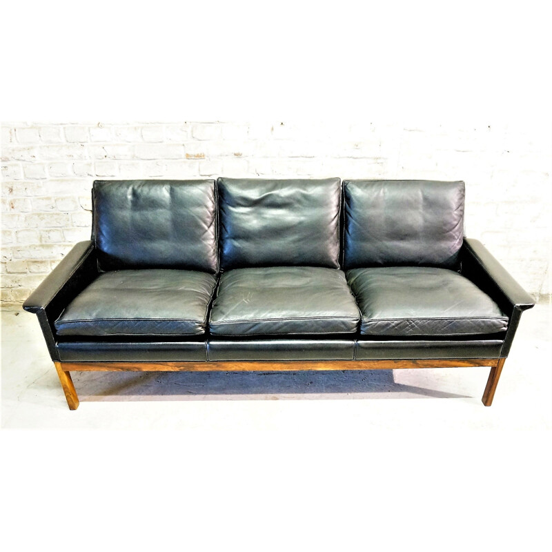 Canapé vintage scandinave en cuir noir
