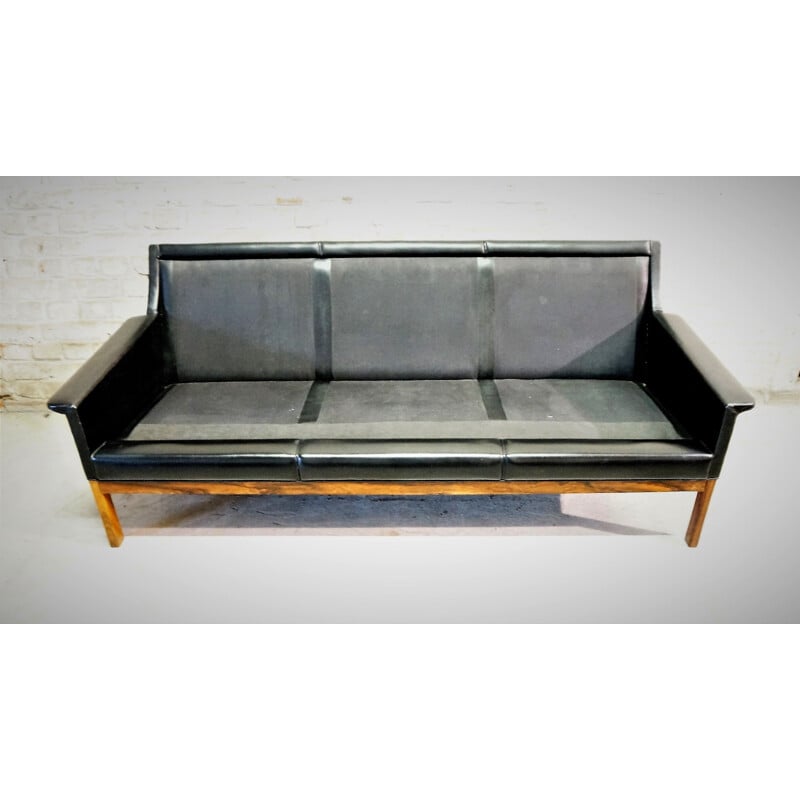 Vintage Scandinavian sofa in black leather