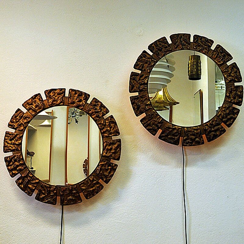 Pair of vintage wall mirrors with lightning