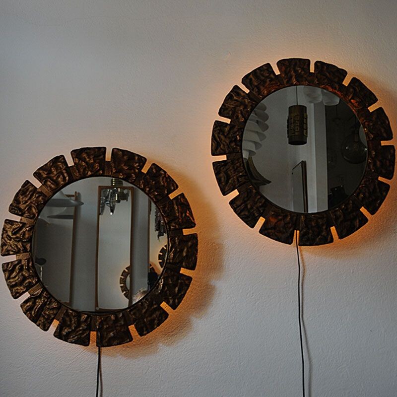 Pair of vintage wall mirrors with lightning
