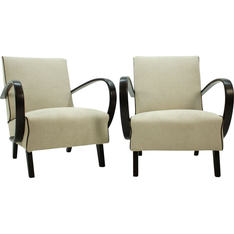 Set of two vintage armchairs in oak by Jindřich Halabala, Czechoslovakia 1950s