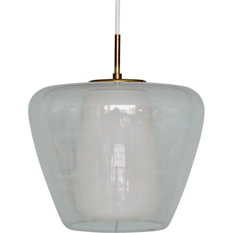 Vintage hanging lamp in glass Lyfa Hera, Denmark 1950s