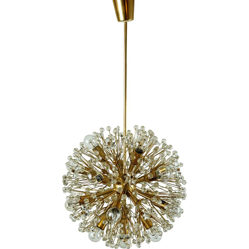 Lustre vintage laiton et crystal Spoutnik pour Rupert Nikoll Autriche