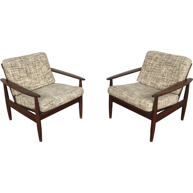 Pair of vintage armchairs in beech Scandinavian 1950s - 1960s 