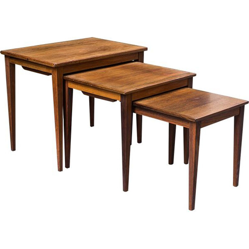 Set of 3 vintage tables in rosewood