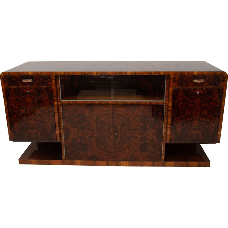 Credenza d'epoca con massiccia base rettangolare art déco boema, 1930