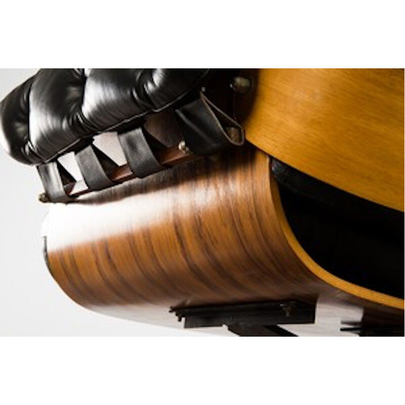 Vintage armchair and ottoman in leather and rosewood ,1960