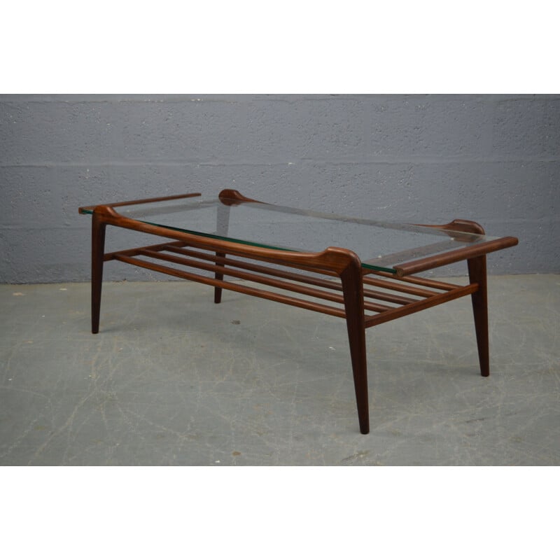 Table basse vintage en bois et verre,1960