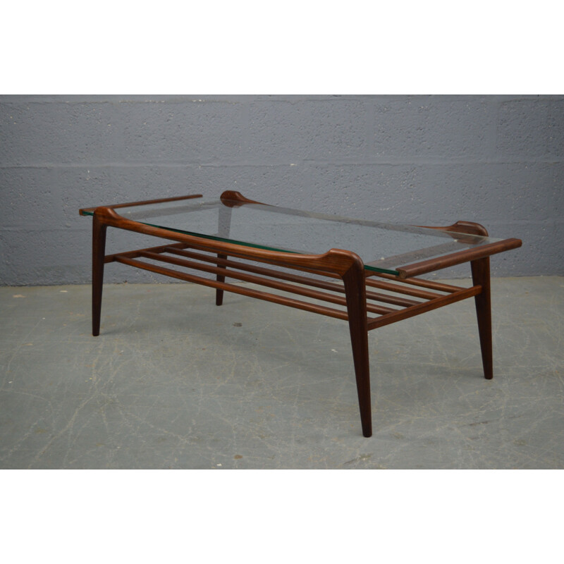 Vintage Danish coffee table in glass and wood,1960