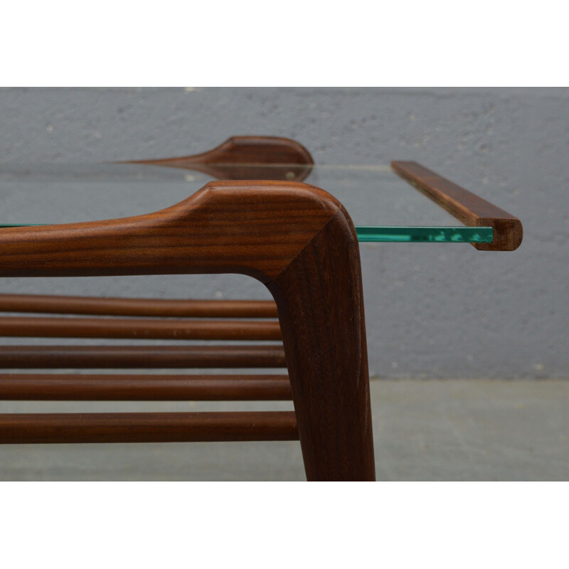 Table basse vintage en bois et verre,1960