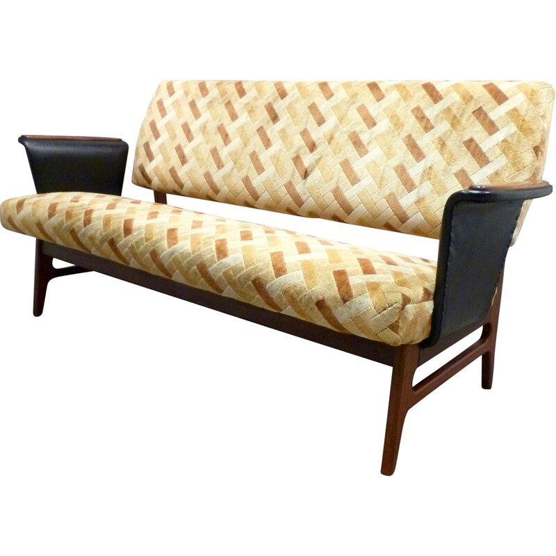 Scandinavian 3-seater sofa in teak and velvet - 1950s