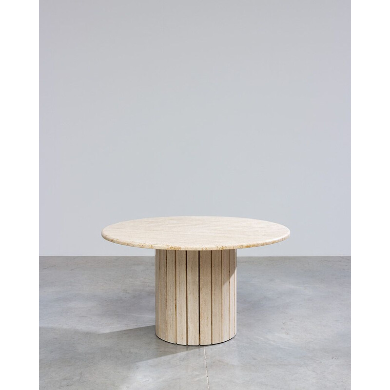 Table ronde modernisme architectural en travertin 1970s