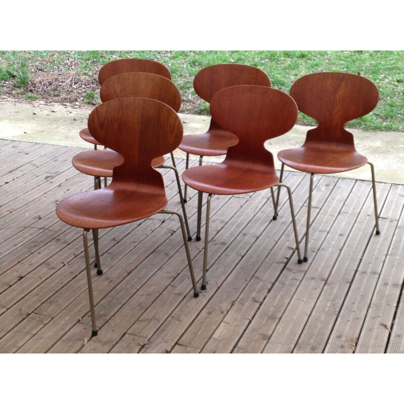 Set of 6 vintage chairs tripod Arne Jacobsen for Fritz Hansen 