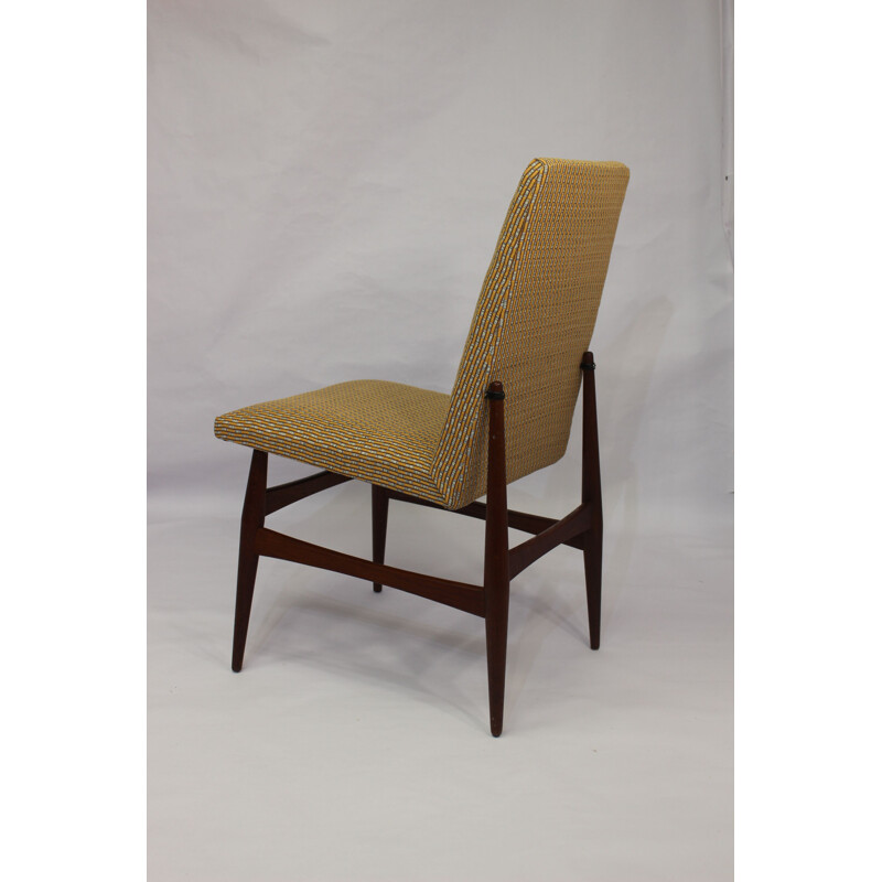 Vintage Chair Scandinavian in red teak Edition Lelièvre fabric 1960 