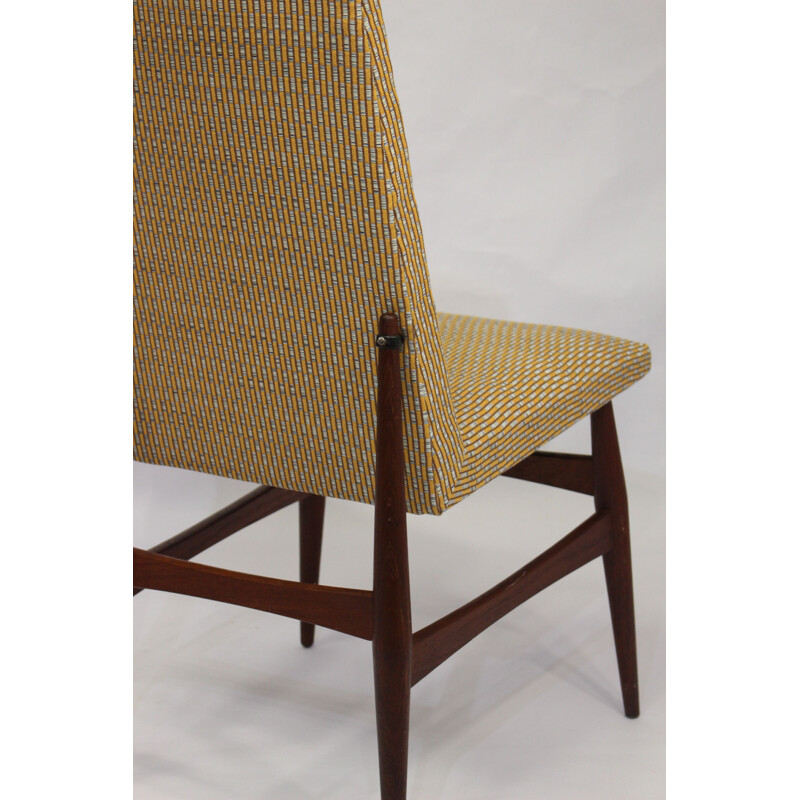 Vintage Chair Scandinavian in red teak Edition Lelièvre fabric 1960 