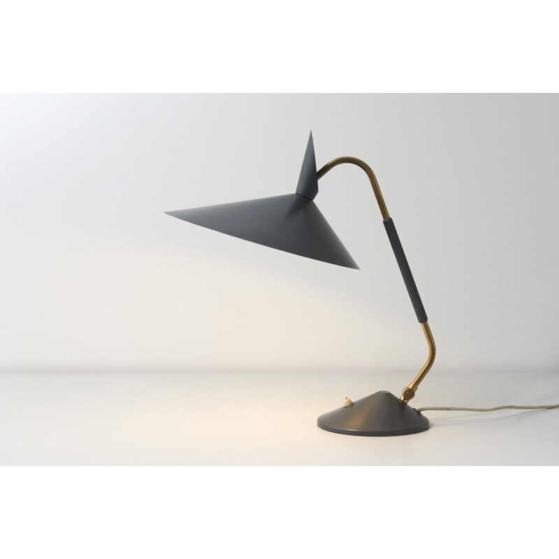 Vintage desk lamp in brass with grey shade 1950s