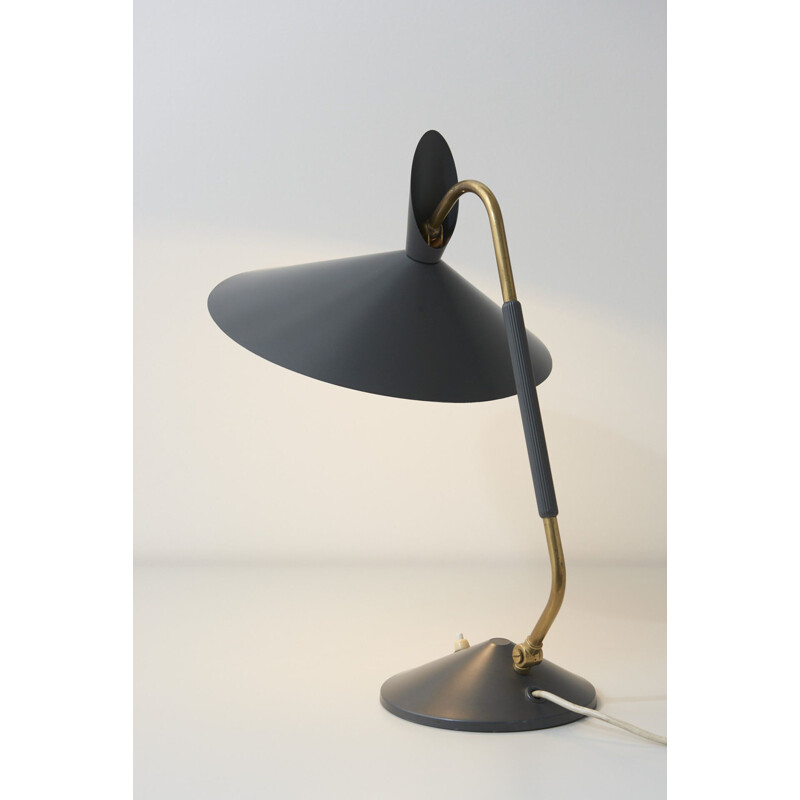 Vintage desk lamp in brass with grey shade 1950s