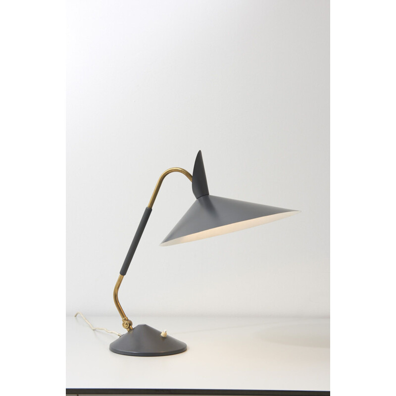 Vintage desk lamp in brass with grey shade 1950s