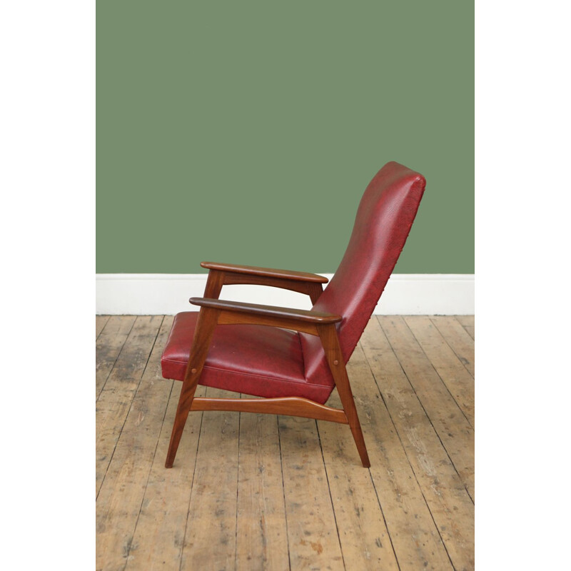 Fauteuil Vintage Néerlandais Bordeaux du milieu du siècle 