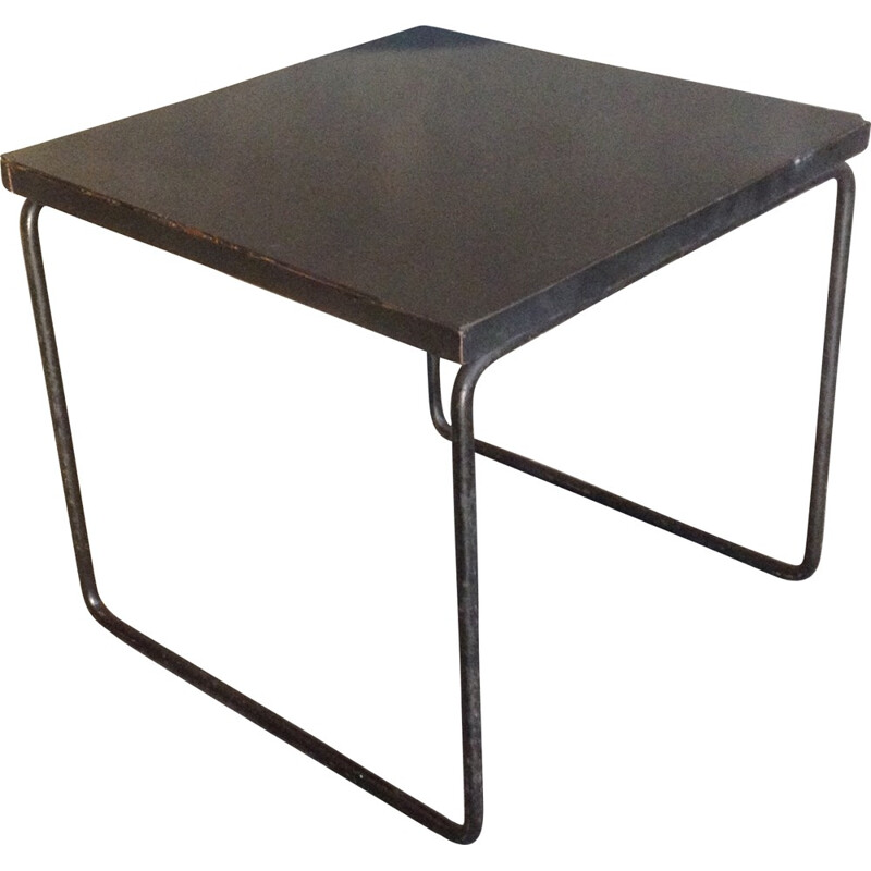 Black side table in melamine and metal, Pierre GUARICHE - 1950s