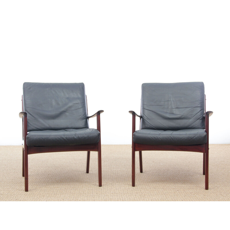 Paire de fauteuils vintage scandinaves en acajou modèle PJ 112
