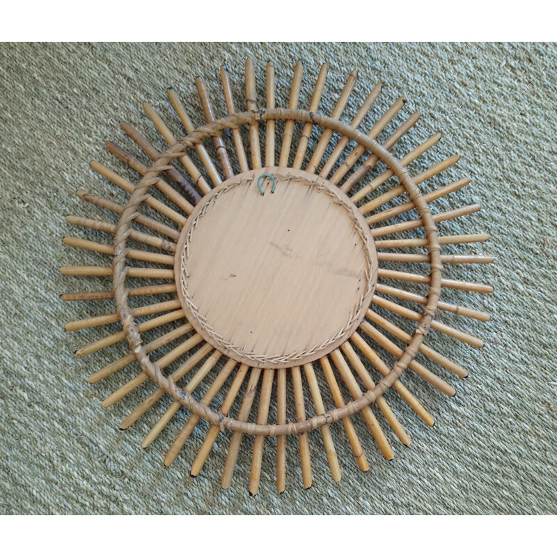 Vintage Sun mirror in rattan and bamboo