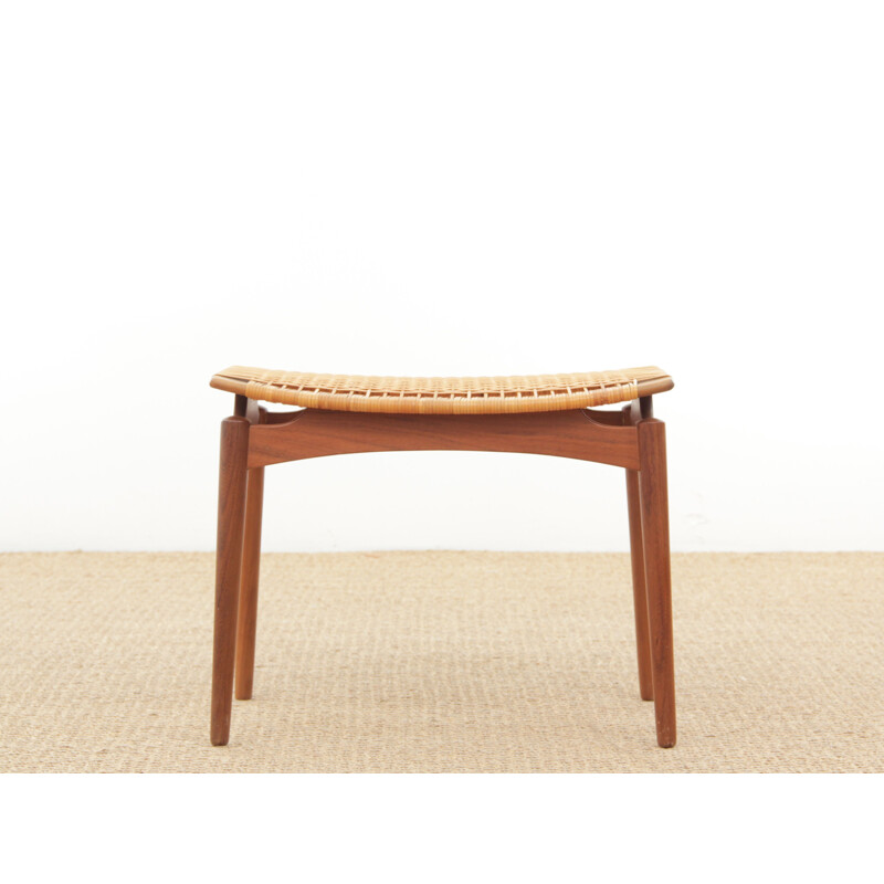 Vintage Scandinavian stool in teak and caning