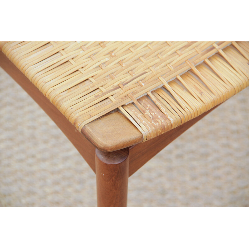 Vintage Scandinavian stool in teak and caning