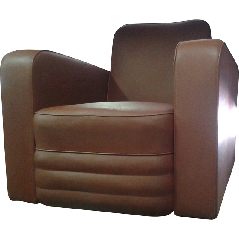 Pair of Aiborne armchairs in brown leatherette, Marcel GASCOIN - 1950s