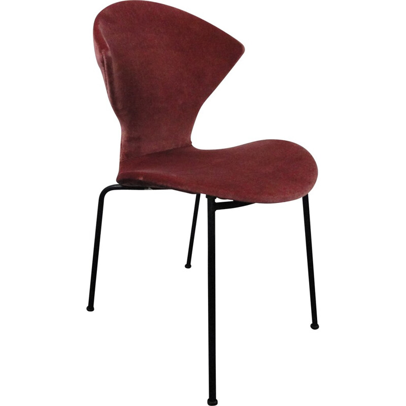 Metal, plywood and pink velvet chair, Geneviève DANGLES & Christian DEFRANCE - 1957