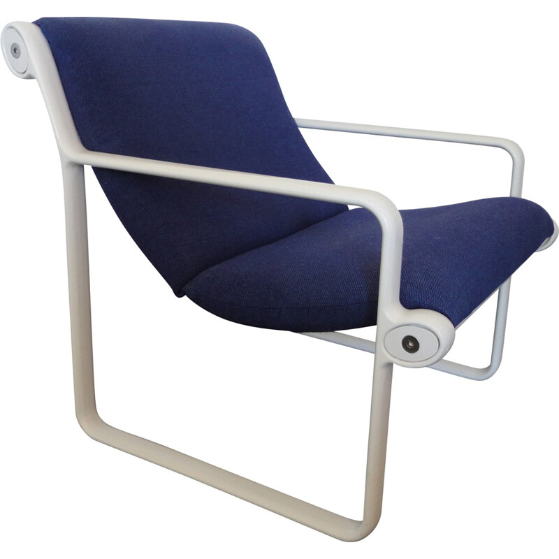 Fauteuil en aluminium et tissu bleu, Andrew Ivar MORRISON & Bruce HANNAH, édition Knoll - 1975