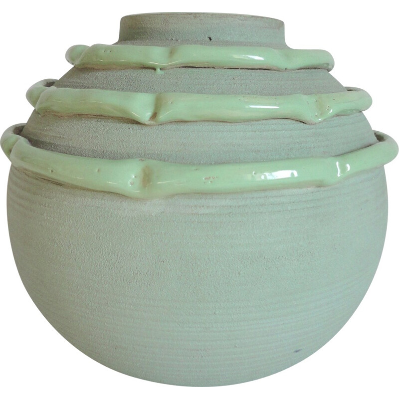Green ceramic vase, Luc LANEL - 1940s