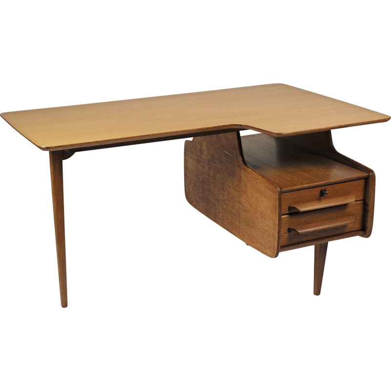 Desk free shaped form in oakwood veneer, Jacques HAUVILLE - 19450s