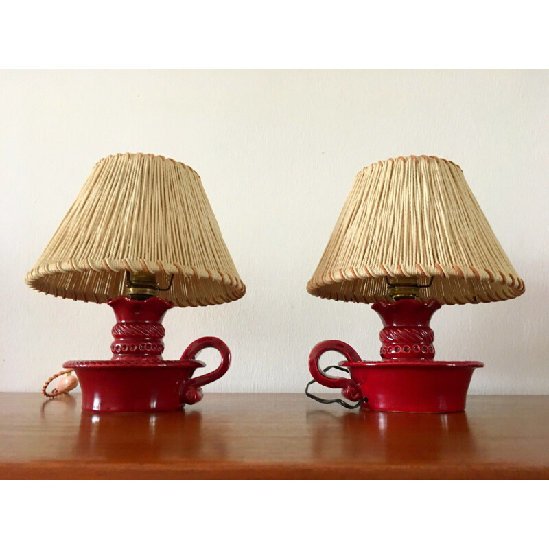 Pair of lamps in ceramic by Charlotte Corbin