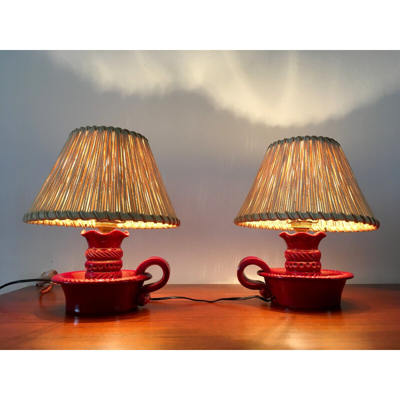 Pair of lamps in ceramic by Charlotte Corbin