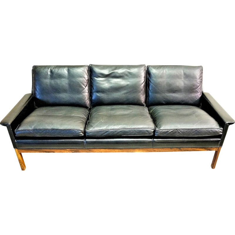 Vintage Scandinavian sofa in black leather