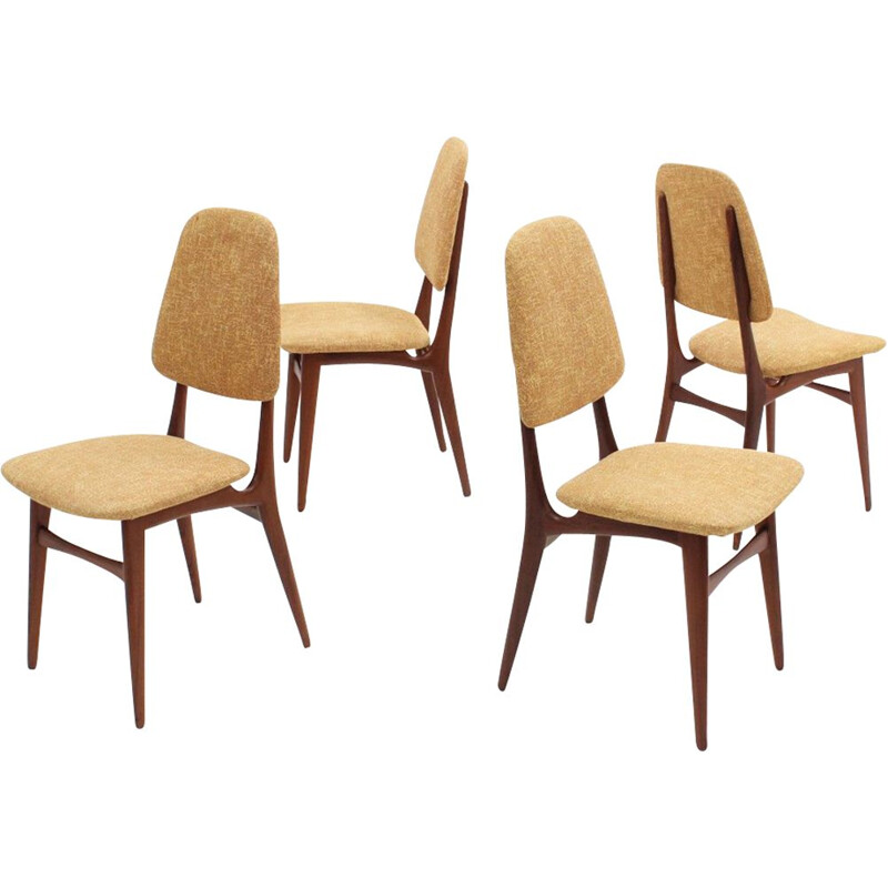 4 chaises à repas vintage en teck par Galimberti,1950