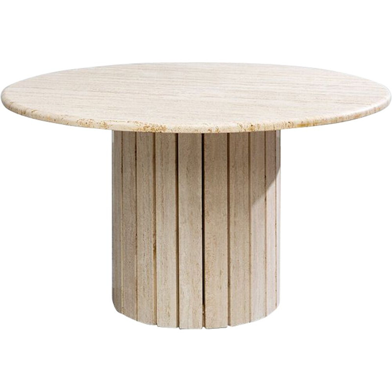 Table ronde modernisme architectural en travertin 1970s