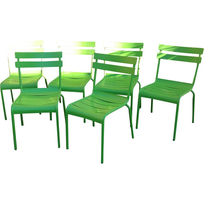 Ensemble de 6 chaises vintage terrasse bistrot vertes