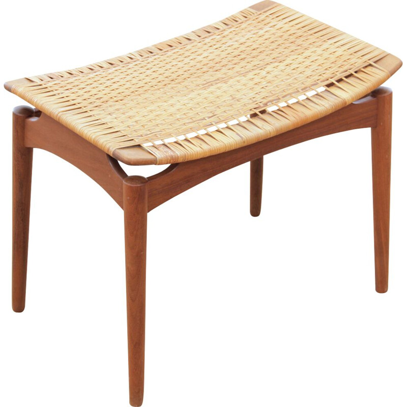 Vintage Scandinavian stool in teak and caning