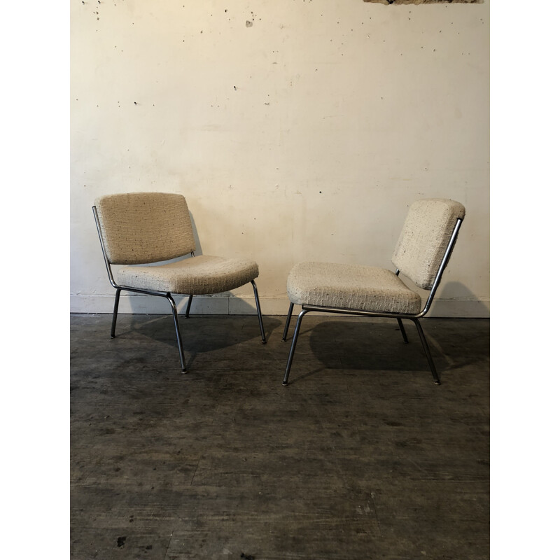 Pair of vintage low chairs in wool