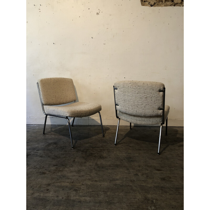 Pair of vintage low chairs in wool