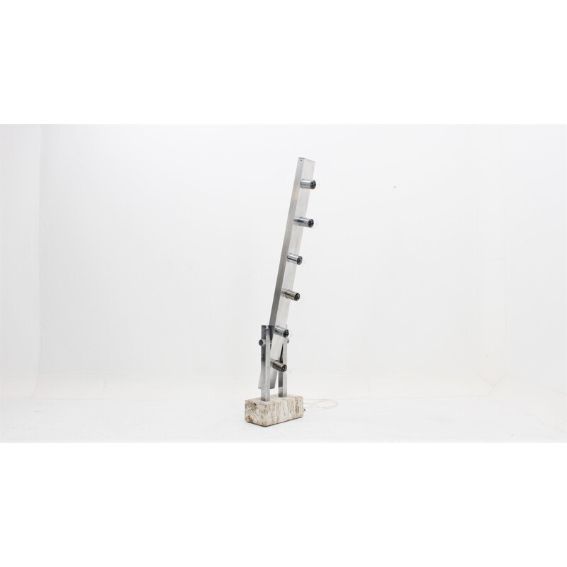 Vintage floor lamp in aluminum and travertine marble Italy 1960s
