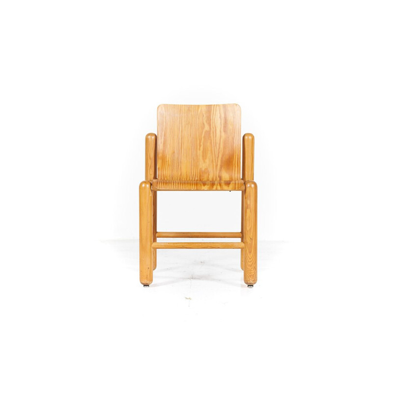 Ensemble de 6 chaises à repas vintage modernistes en pin années 1960