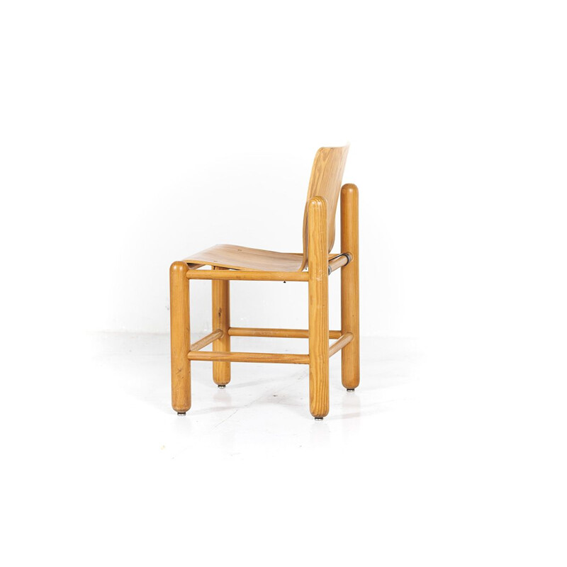 Ensemble de 6 chaises à repas vintage modernistes en pin années 1960