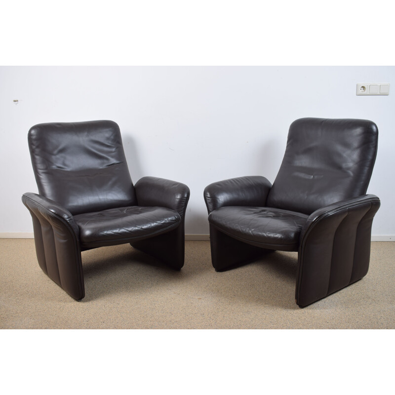 Vintage DS-50 lounge set by de Sede in wood and black leather 1960